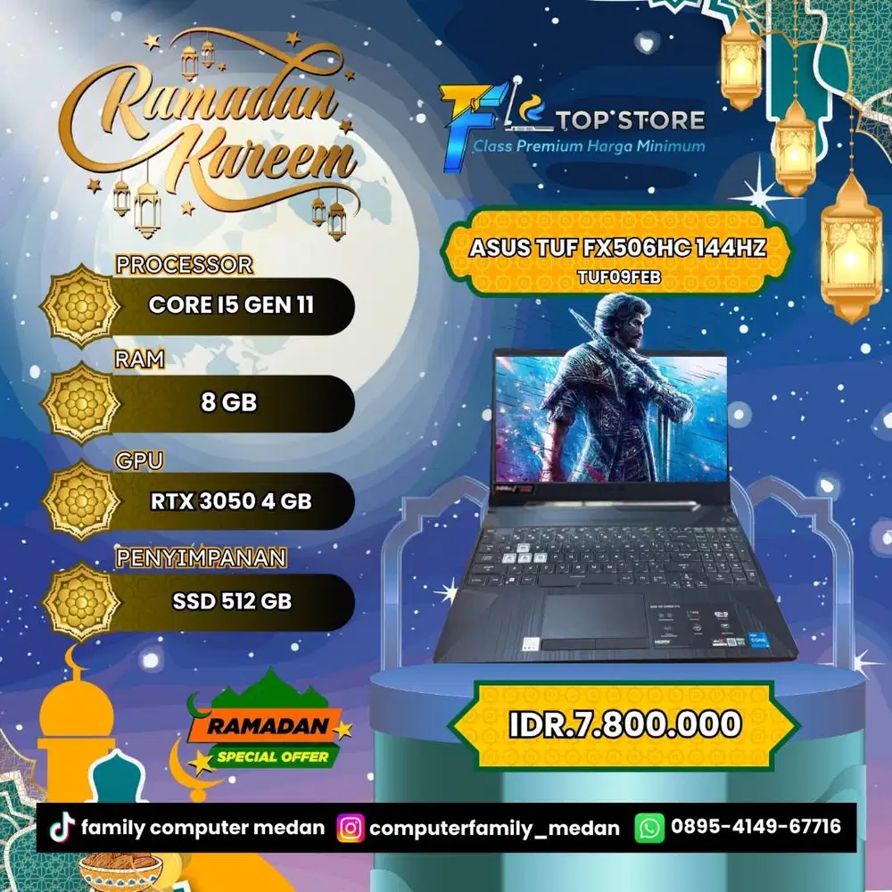 ASUS TUF FX506HC 144HZ CORE I5 GEN 11 RAM 8/512GB RTX 3050 4GB