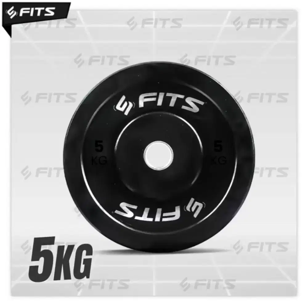 FITS Black Rubber Weight Plate 5Kg Bumper Plat Beban Barbell