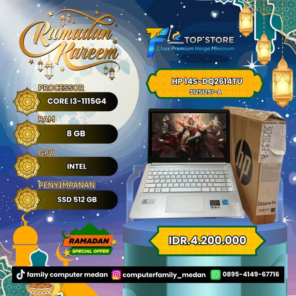 HP 14S-DQ2614TU 14INC FHD INTEL CORE I3-1115G4 SSD 512/8GB