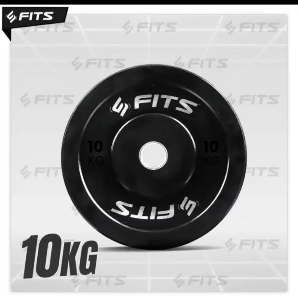 FITS Black Rubber Weight Plate 10 Kg Bumper Plat Beban Barbell