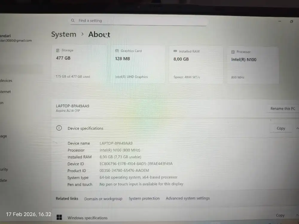 Acer aspire lite AL14 - 31P