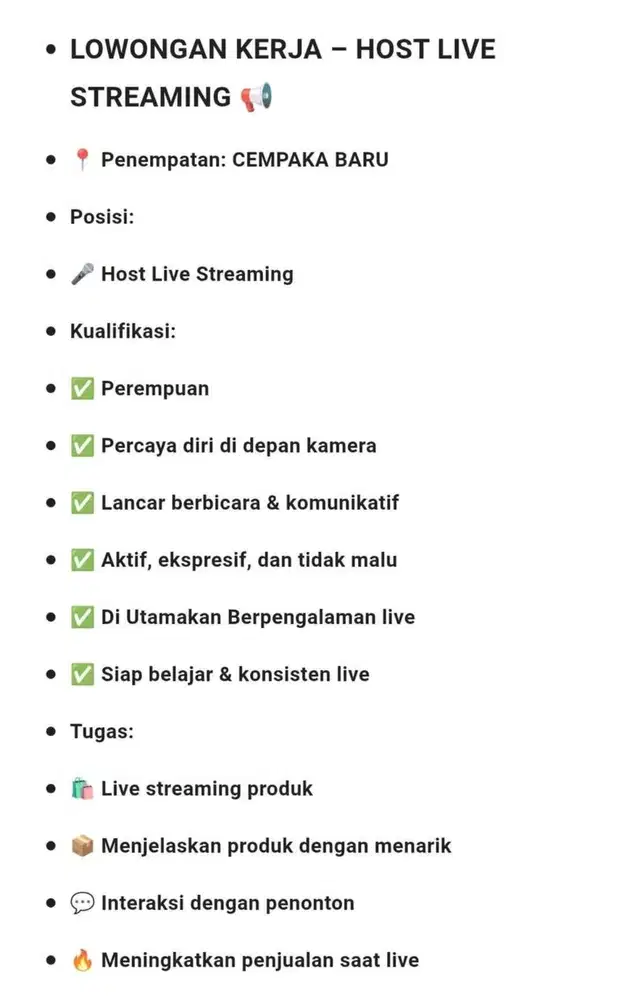 Lowongan kerja host live
