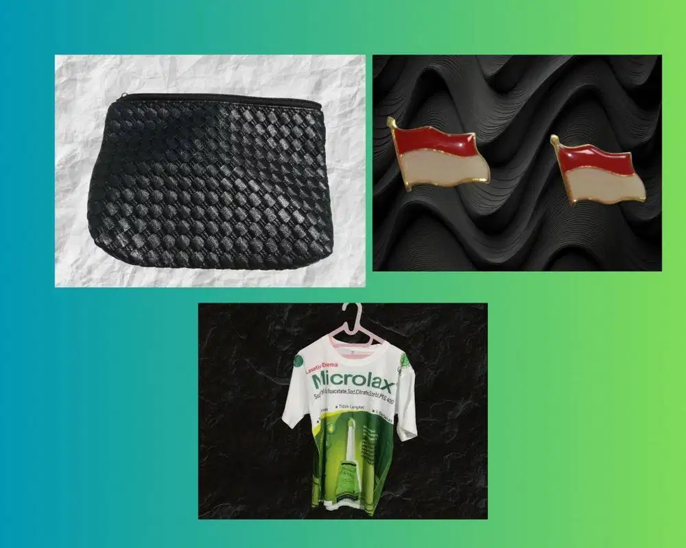 Borongan Pouch Exclusive, Pin Bendera Merah Putih Berkibar, Kaos XL