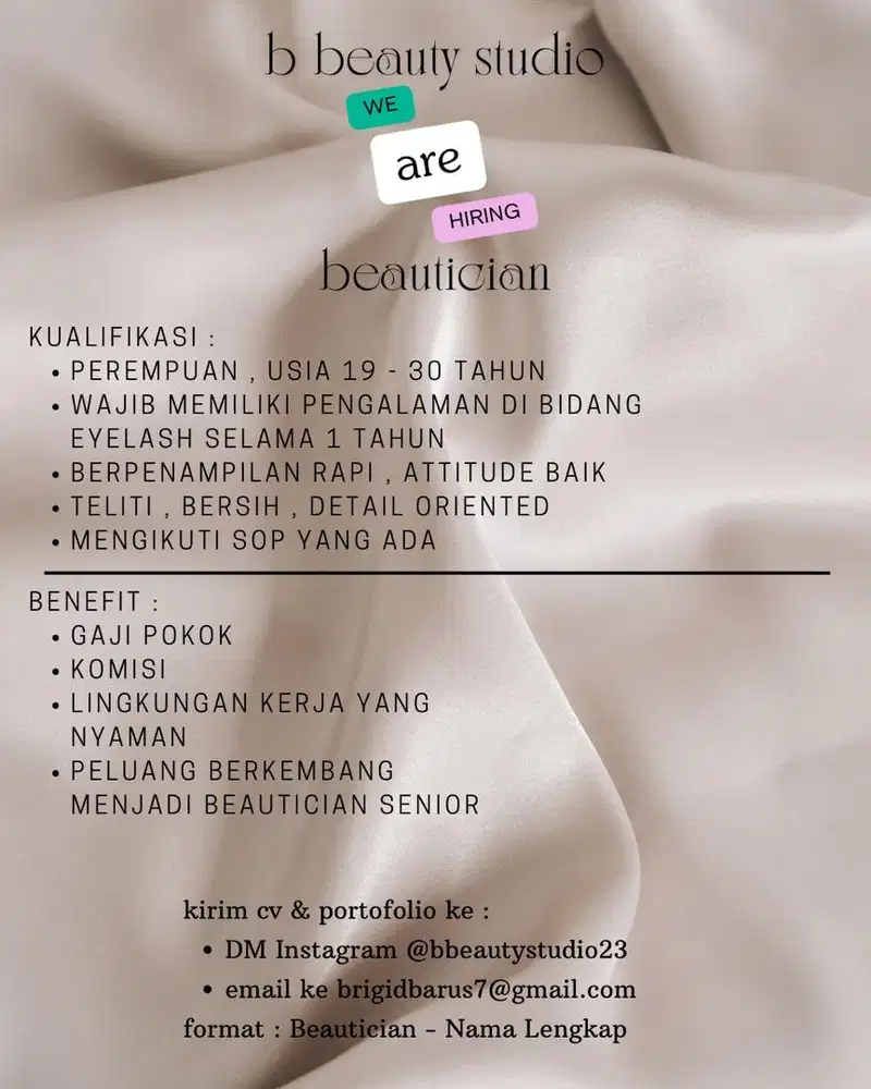 di butuhkan segera beuatician salon