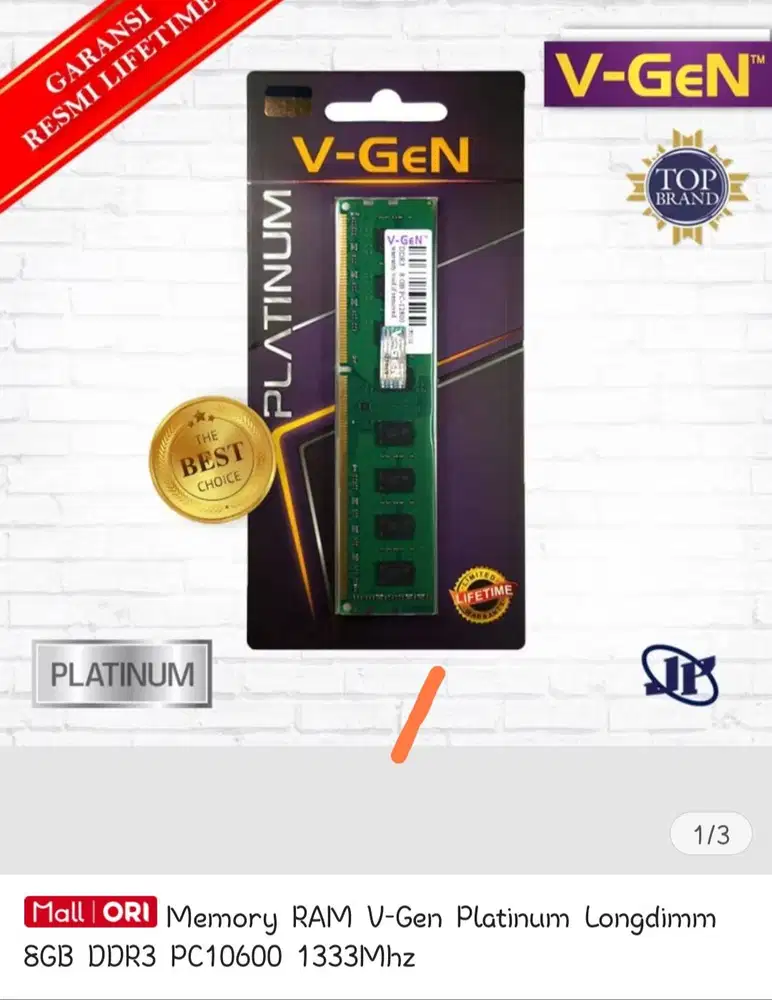 Memory RAM V-Gen Platinum Longdimm 8GB DDR3