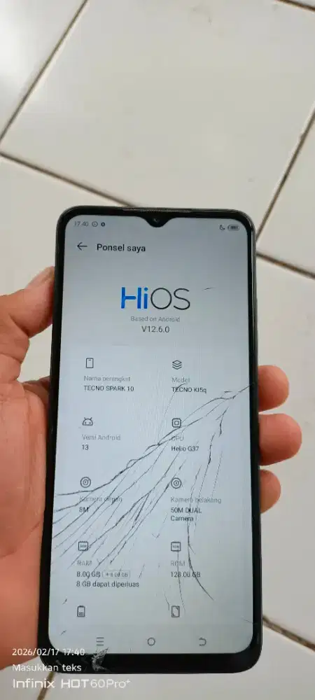 Tecno spark 10.  8/128 resmi minus retak normal smua orian nfc