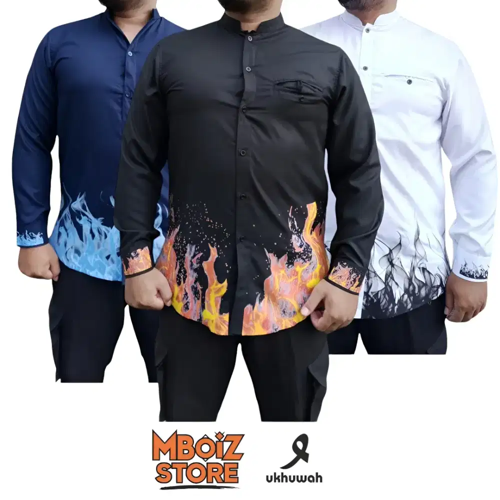 Kemeja Koko pria motif Api