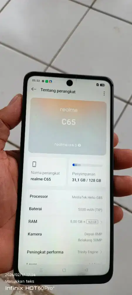 Realme c65. Resmi. 8/128 minus retak sehelai normal smua