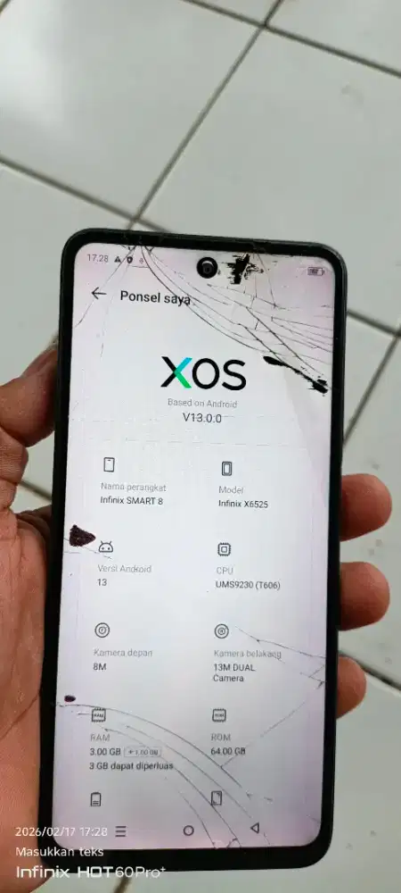 Smart 8.  3/64 minus gantian layar SMA retak normal smua