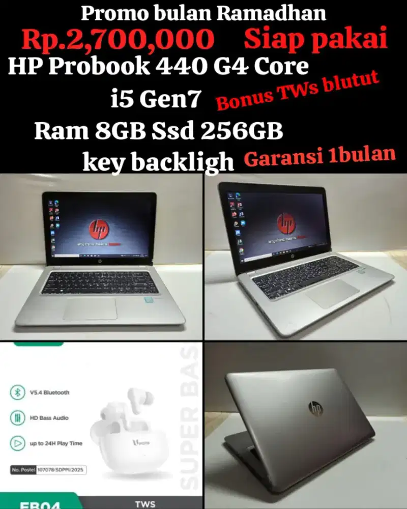 HP Probook 440 G4 Core i5 Gen7 Ram 8GB ssd 256GB/key backligh
