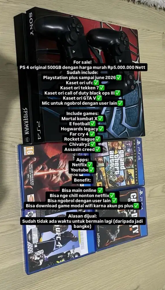 PS4 ORIGINAL 500GB - FULL PAKET SIAP MAIN!