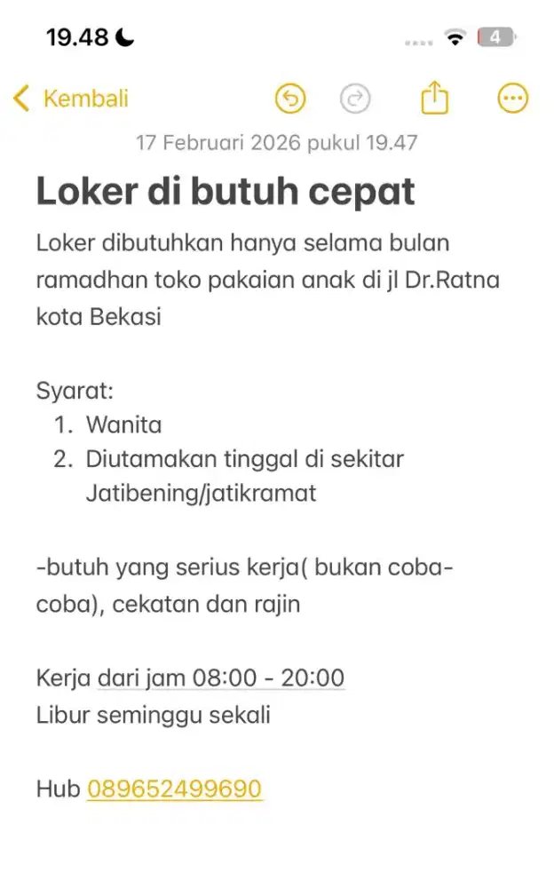 Loker jaga toko pakaian anak