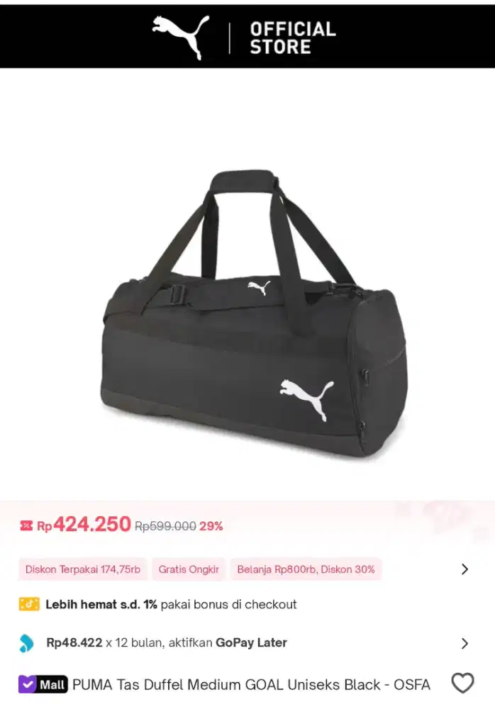 PUMA Tas Duffel Medium Goal Unisex Black