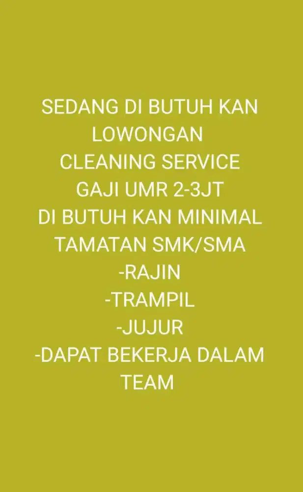 DI BUTUH KAN CLEANING SERVICE MEDAN AREA