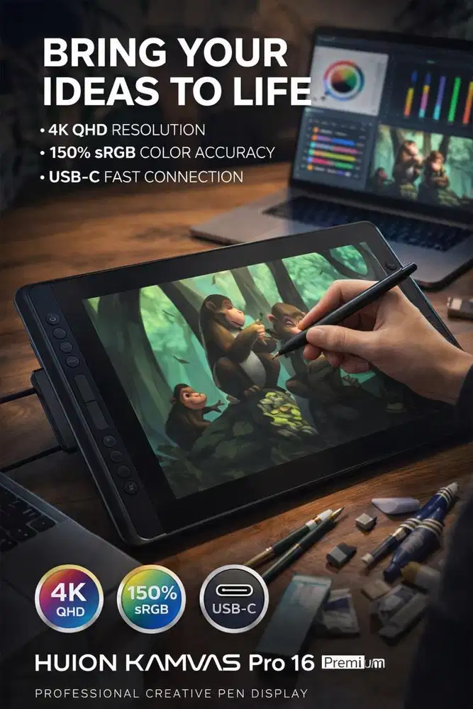 HUION KAMVAS PRO 16 PREMIUM, Creative Pen Display 15.6