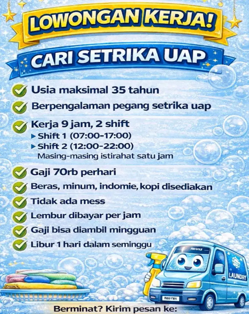 Dibutuhkan hanya yg serius mau kerja segera karyawan setrika UAP
