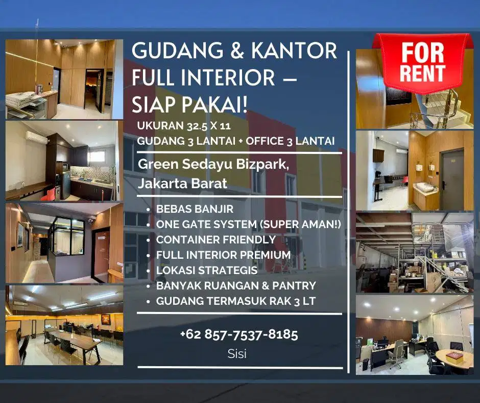 Disewakan Gudang + Kantor HOOK di Green Sedayu Bizpark Daan Mogot