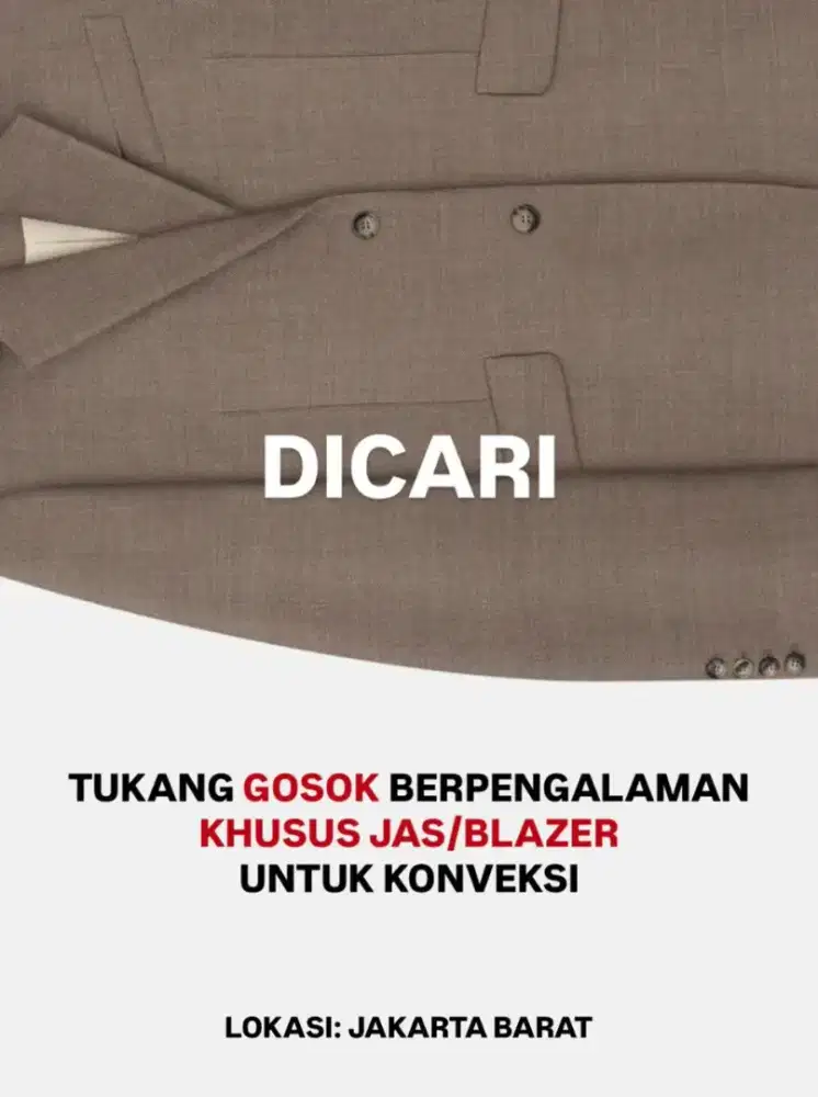 Lowongan tukang gosok konveksi jas/blazer