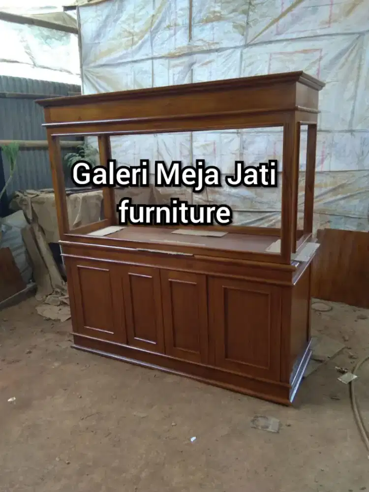 meja aquarium kayu jati minimalis