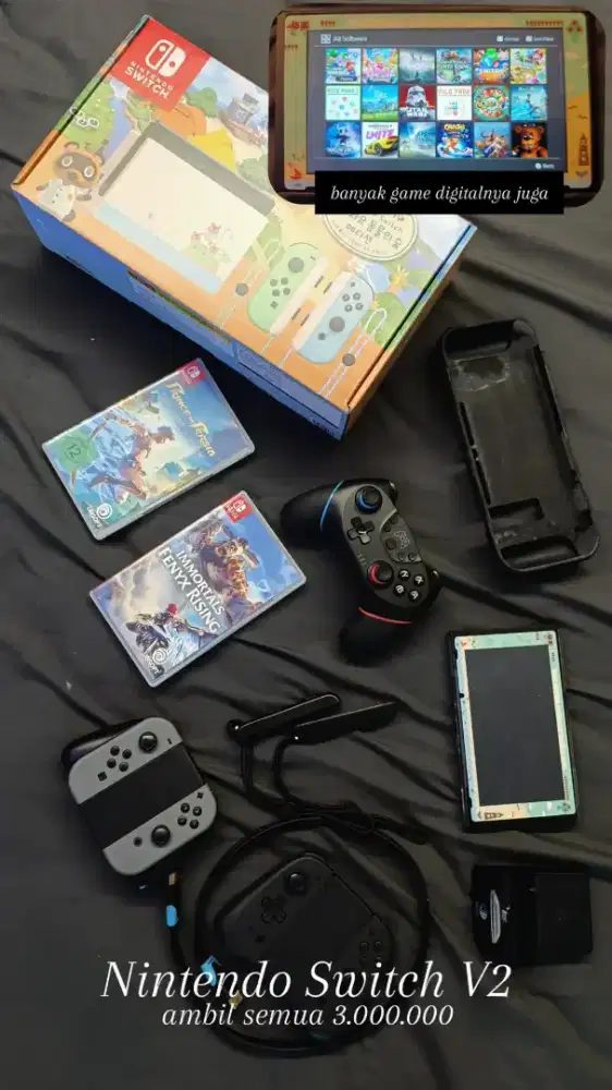 Nintendo Switch V2 plus aksesoris sama game fisik + digital