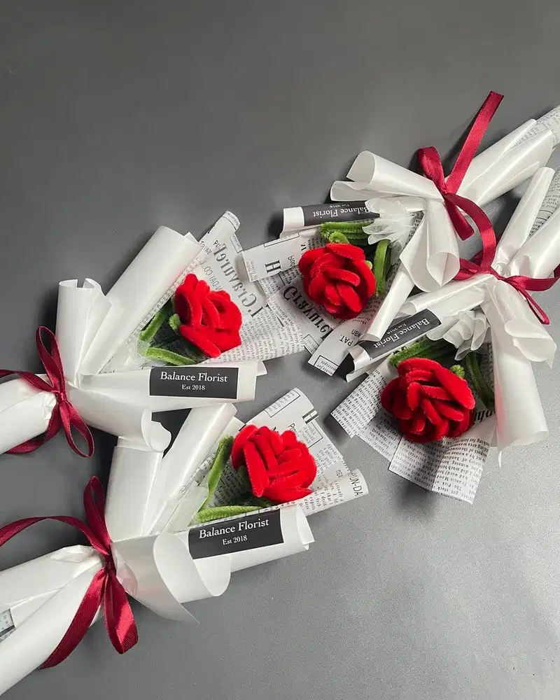 Buket Mawar Single / Buket Kawat Bulu / Buket Bunga Mawar