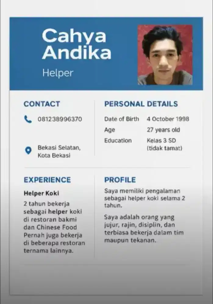 Cari Kerja Posisi Helper Koki/Kitchen Staff - Berpengalaman