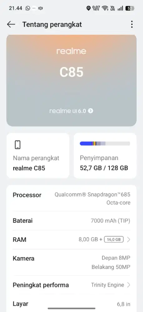 Jual Realme C85 Ram 8+16/128 Snapdragon