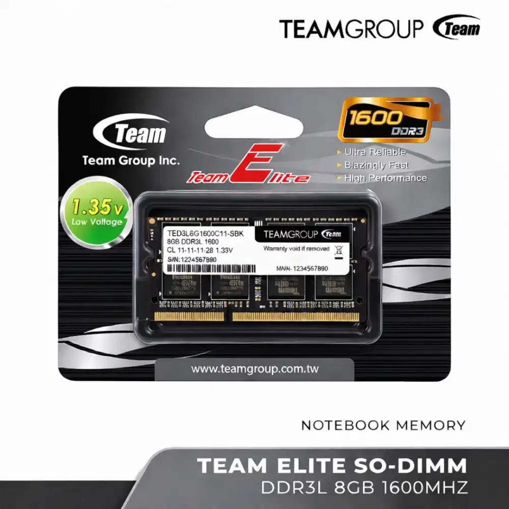 Memory RAM Laptop TeamGroup Team Elite DDR3 8GB PC3-12800 CL11 1600MHz