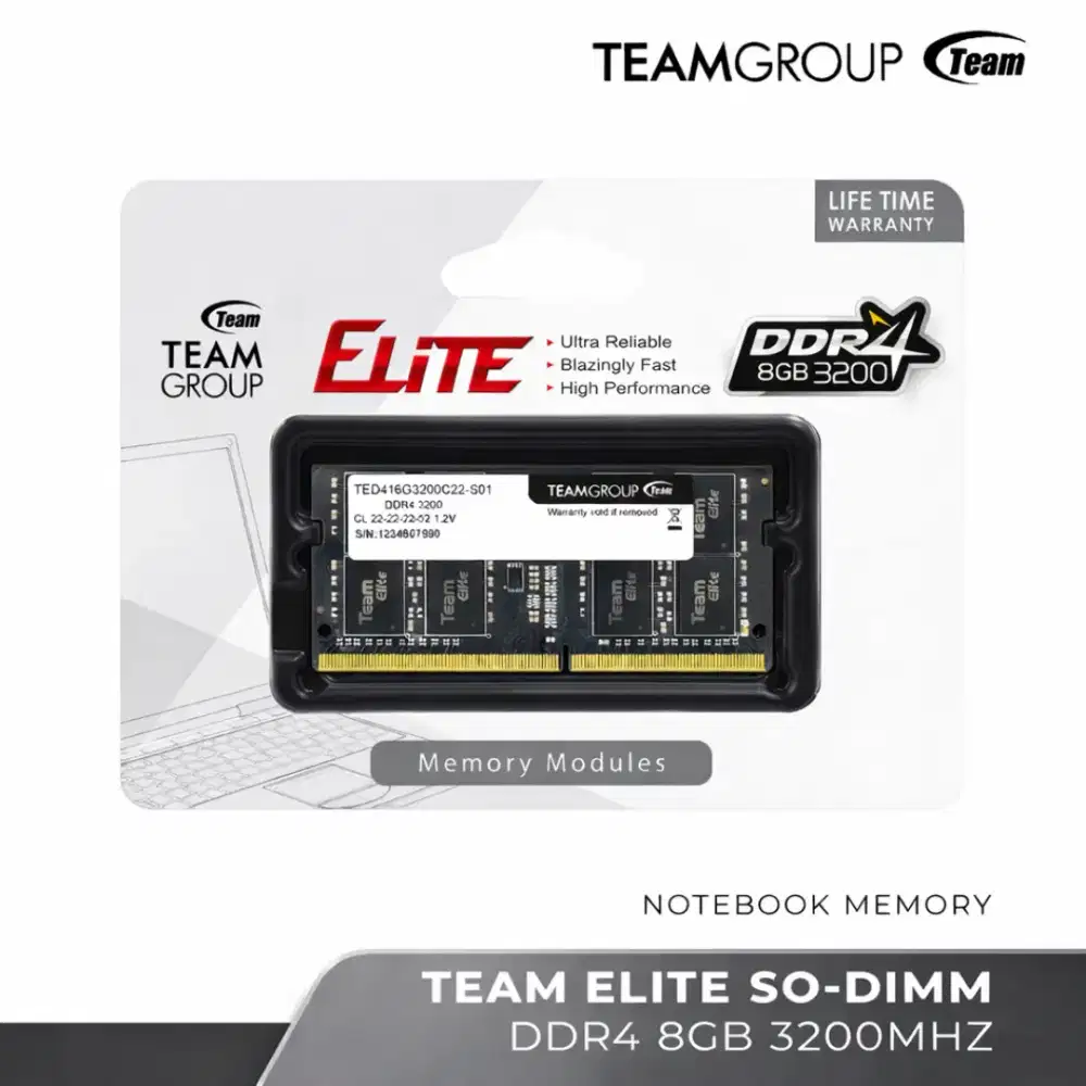 Memory RAM Laptop TeamGroup Team Elite DDR4 8GB PC4-25600 CL22 3200MHz