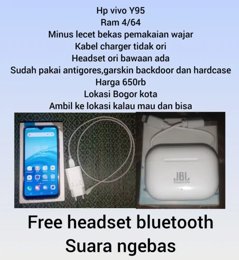 Hp Vivo type Y95 free headset bluetooth