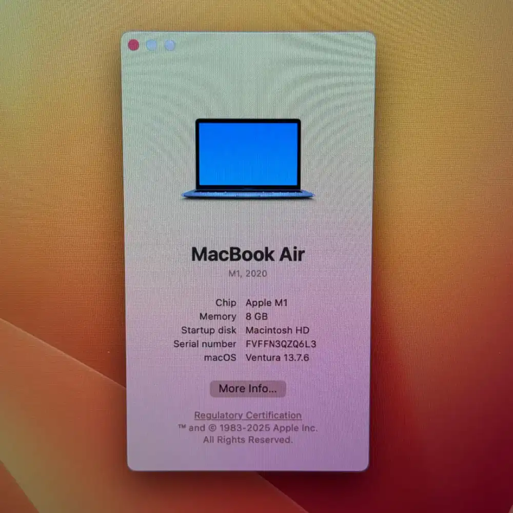 Macbook Air M1 13 Inch Ram 8 Ssd 128 lengkap full set Space Grey