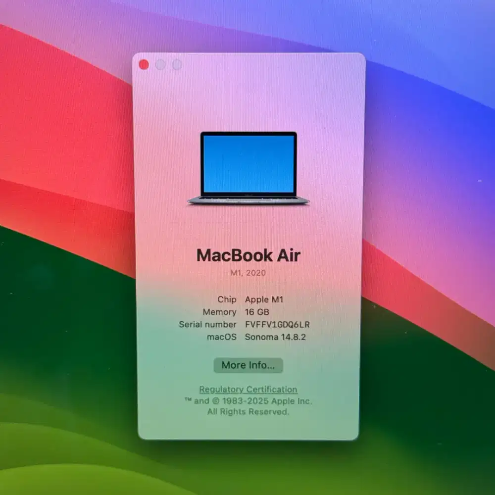 Macbook Air M1 Ram 16 Ssd 256 Layar 13 inch Full set Space grey