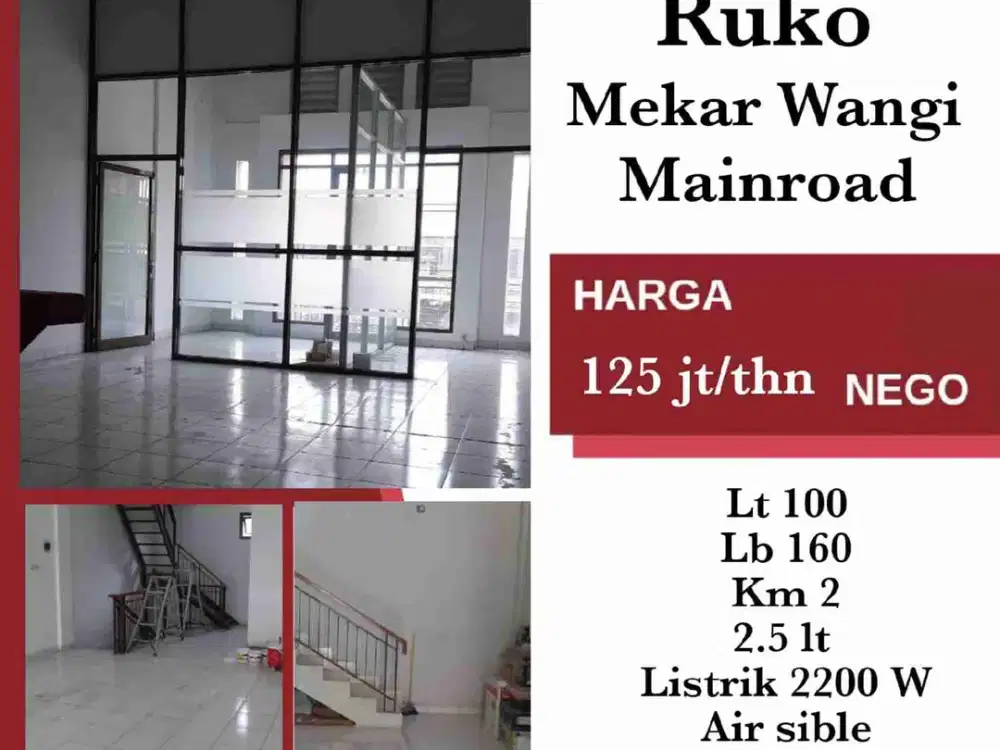 DISEWAKAN RUKO MEKARWANGI MAIN ROAD