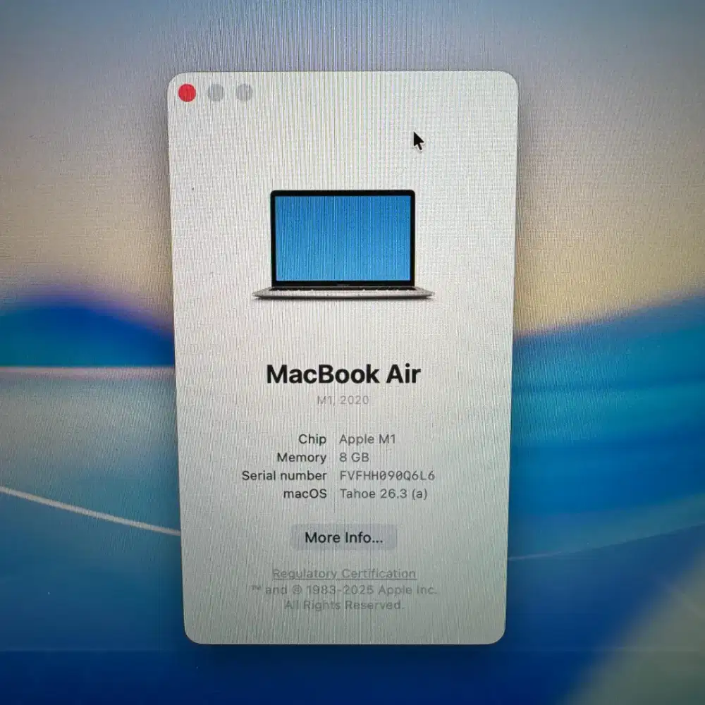 Macbook Air M1 Ram 8 Ssd 128 Layar 13 inch Full set Silver desain