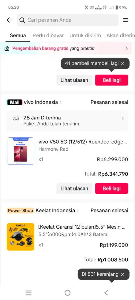 Vivo v50 5g 12/512 baru 20 hari warna merah maron