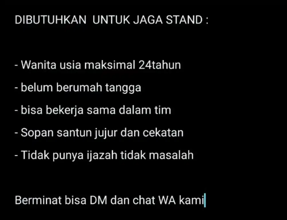 Lowongan kerja Jaga Stand