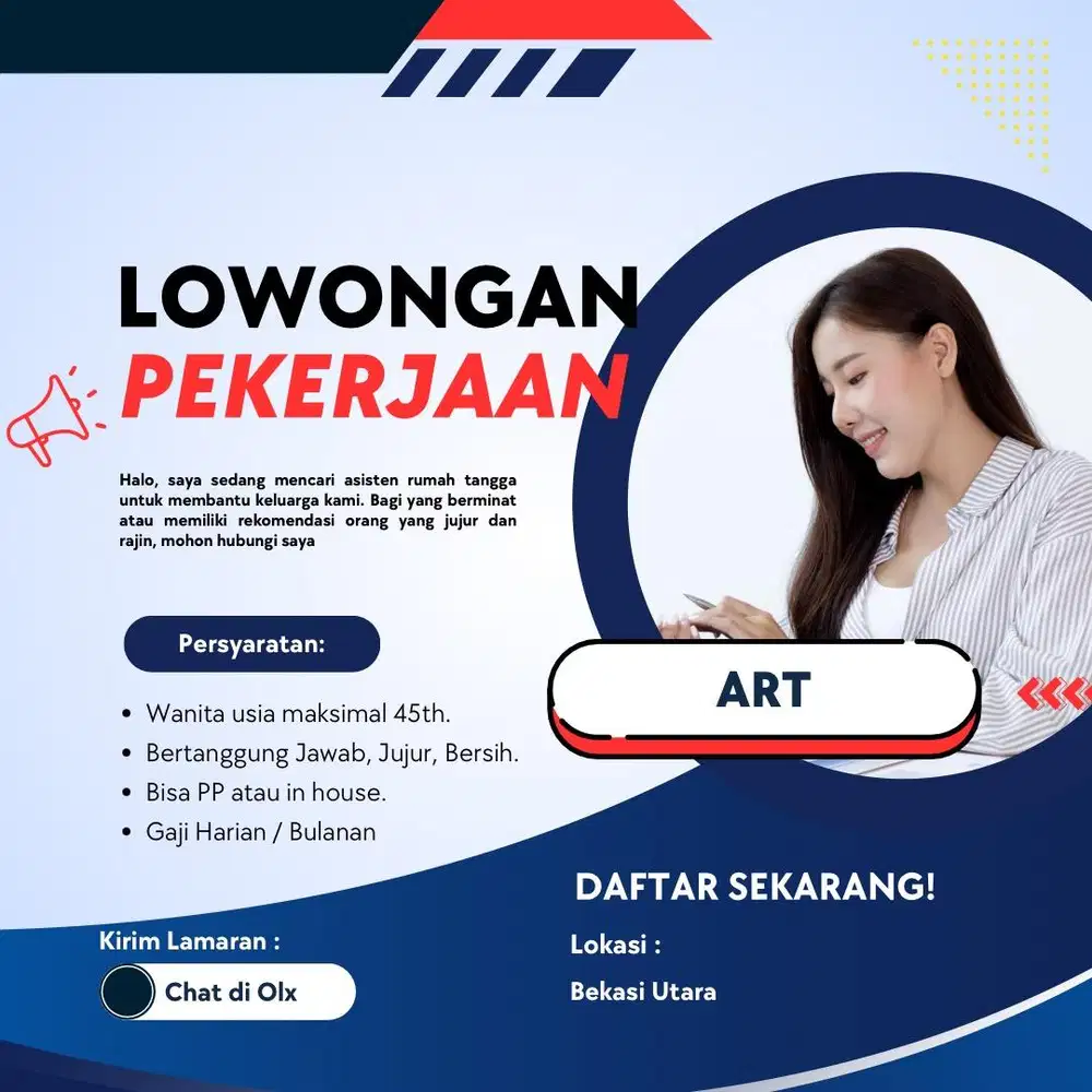 Lowongan Kerja ART / Asisten / PP atau Inhouse / Harian atau Bulanan