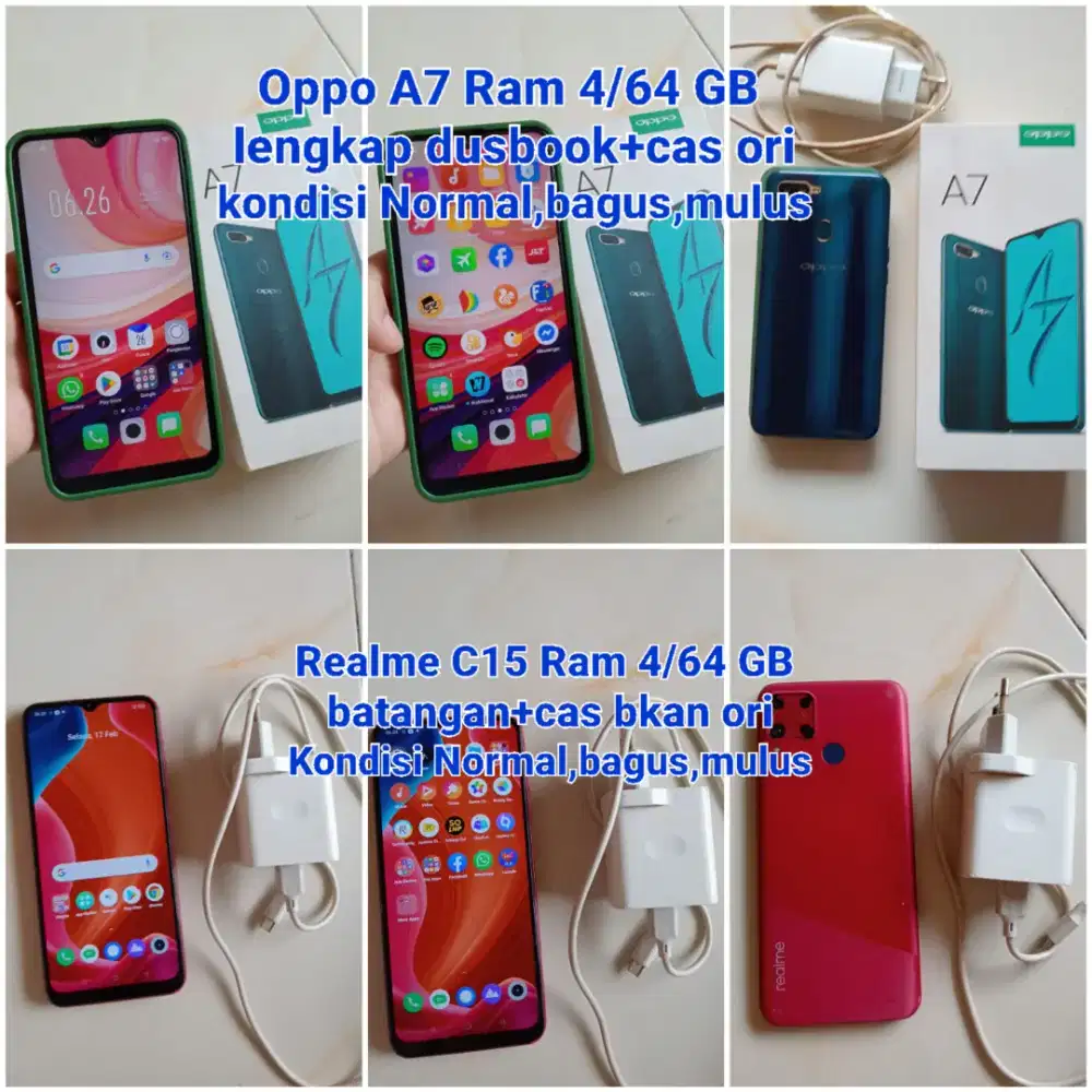 Jual Borongan/satuan>Hp OppoA7(Lngkp)& Realme C15(btngan+cas bkn ori)