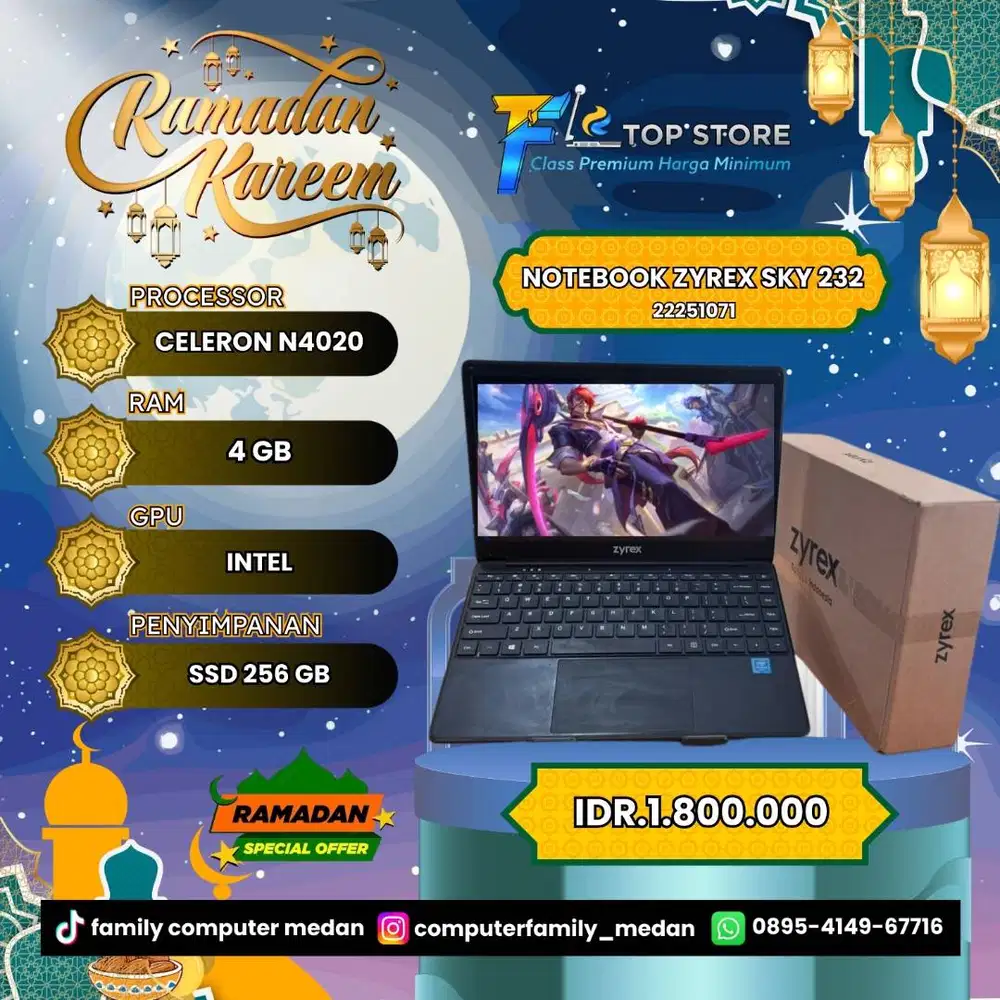 NOTEBOOK ZYREX SKY 232 INTEL CELERON N4020 SSD 256/4GB