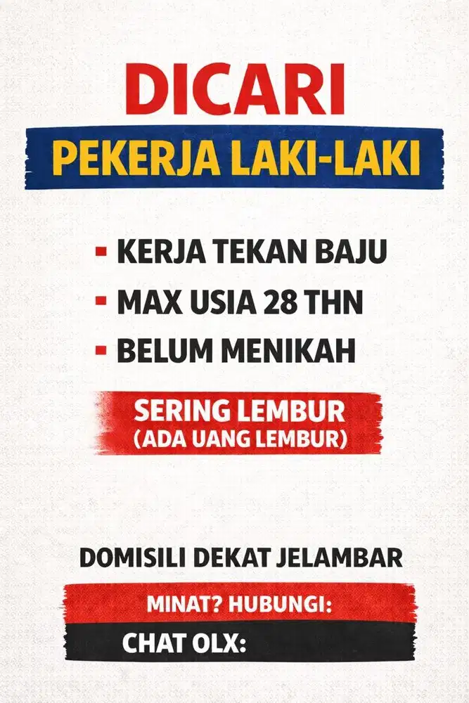 DICARI PEKERJA LAKI LAKI PRESS BAJU