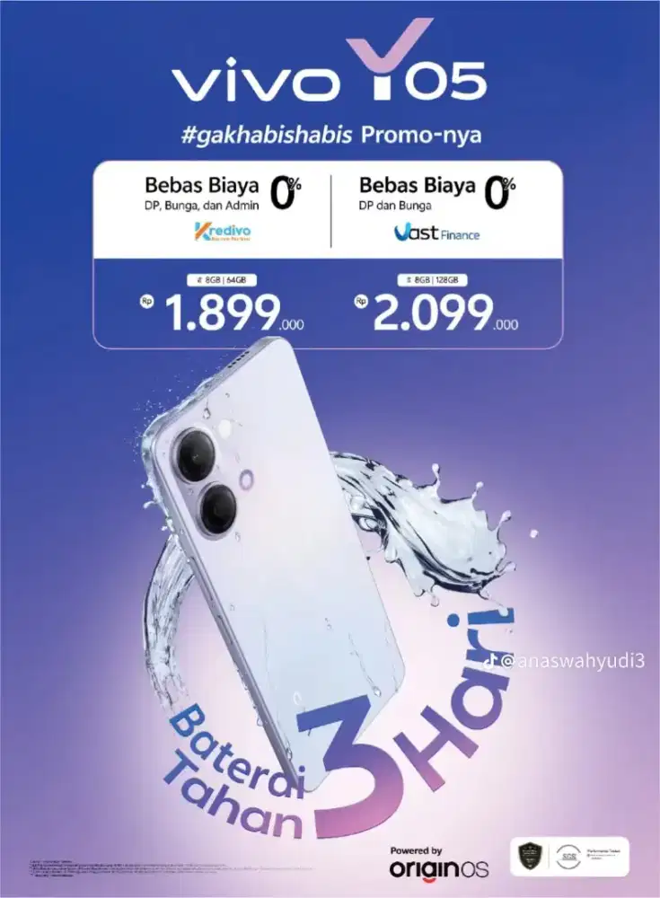 PROMO NEW VIVO Y05 SERIES BATERAI 6500 MAH, IP65, LAYAR120HZ