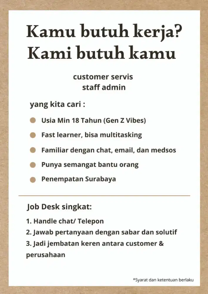 Lowongan Pekerjaan Bisa segera gabung