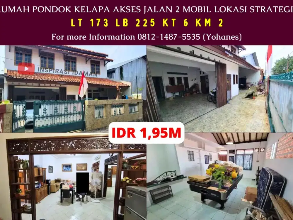 Rumah Pondok Kelapa Akses Jalan 2 Mobil Lokasi Strategis