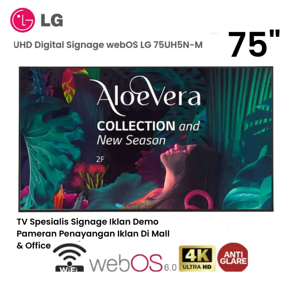 LG TV Digital Signage LG 75UH5N WebOS 6.0Di Rancang 24 Jam Hidup Terus