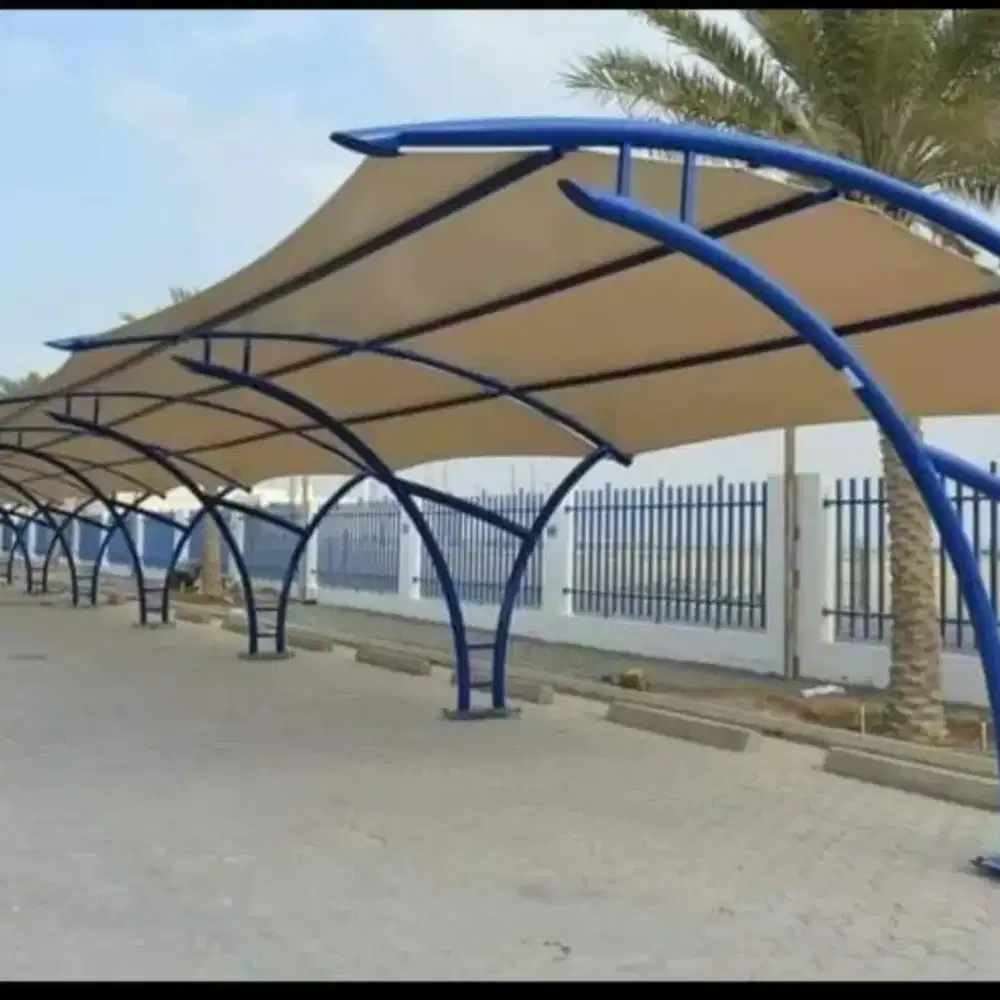 Kanopi atap kain membrane rangka besi pipa
