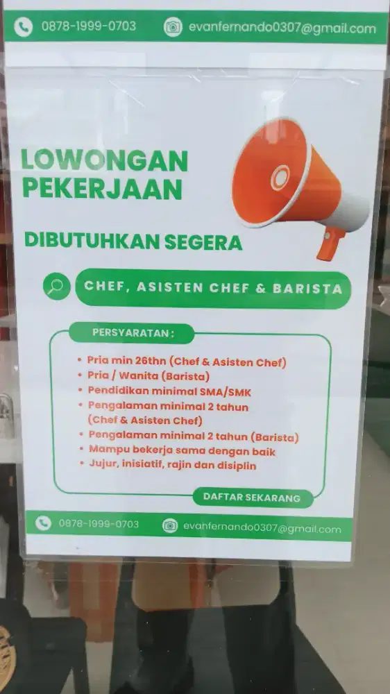 Dibutuhkan Chef, Assisten Chef dan Barista