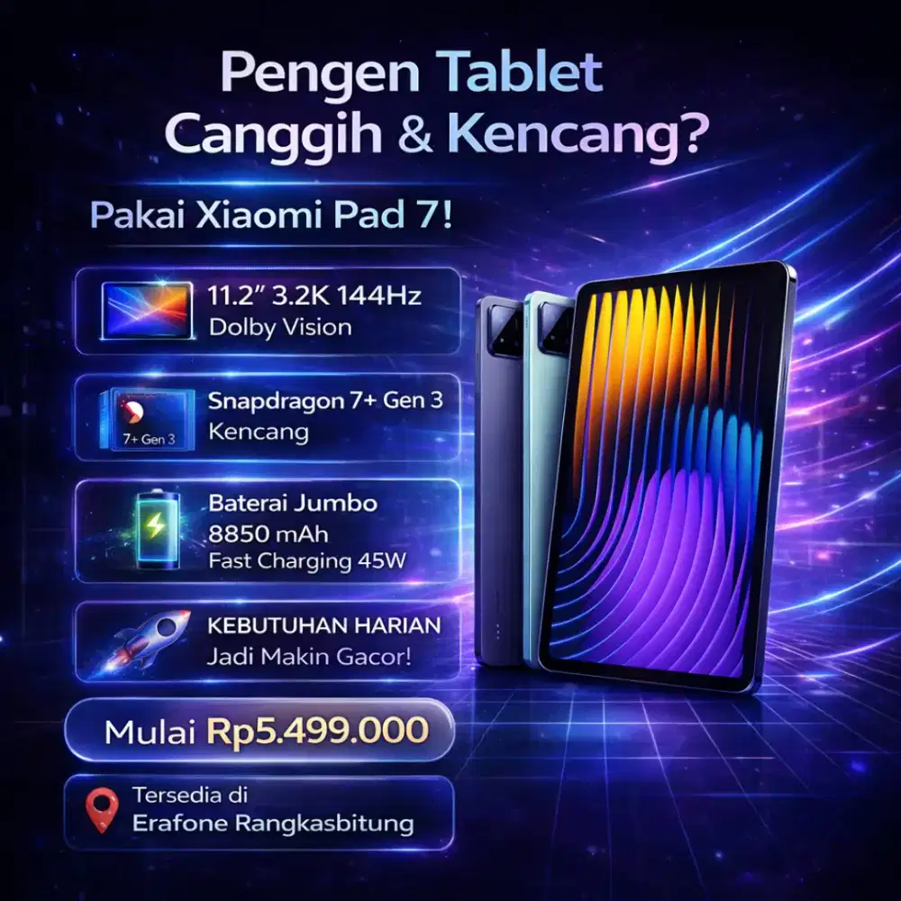 Xiaomi Pad 7 8/256GB – Layar 3.2K 144Hz, Snapdragon 7+ Gen 3, Tablet