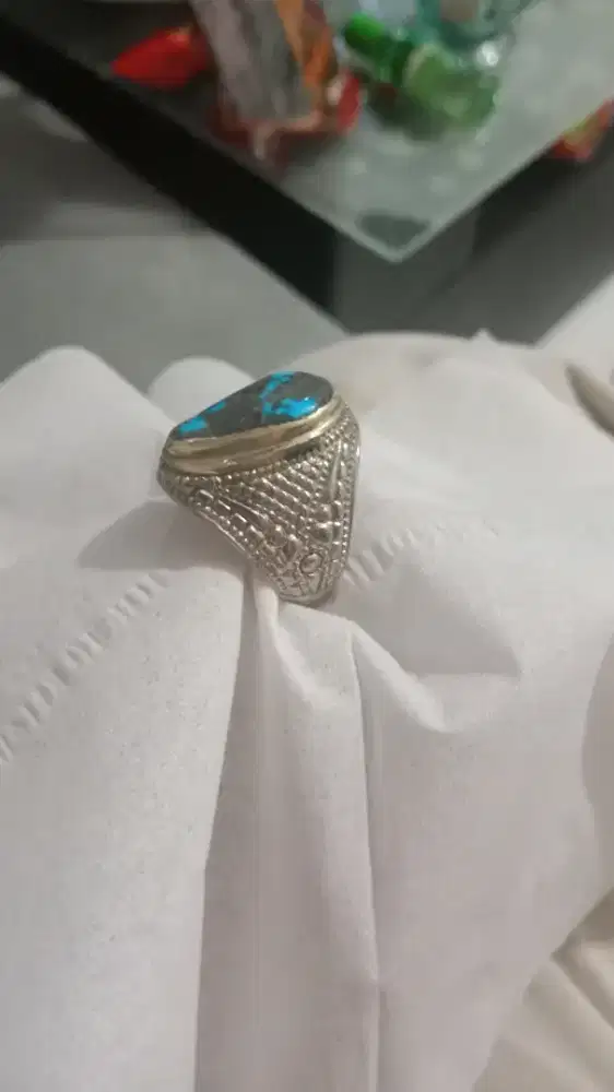 Cincin batu pirus natural motif bagus