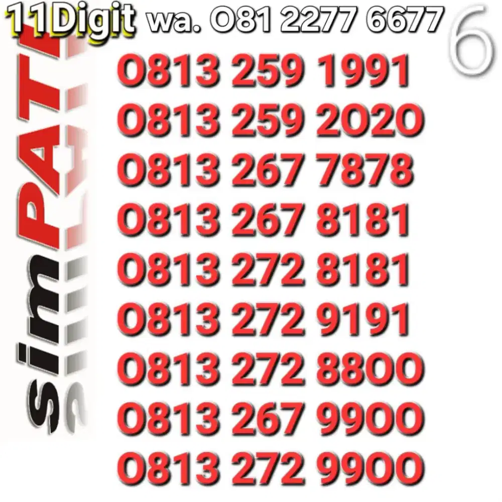 NOMOR SIMPATI 11DIGIT 8181 _ 99OO