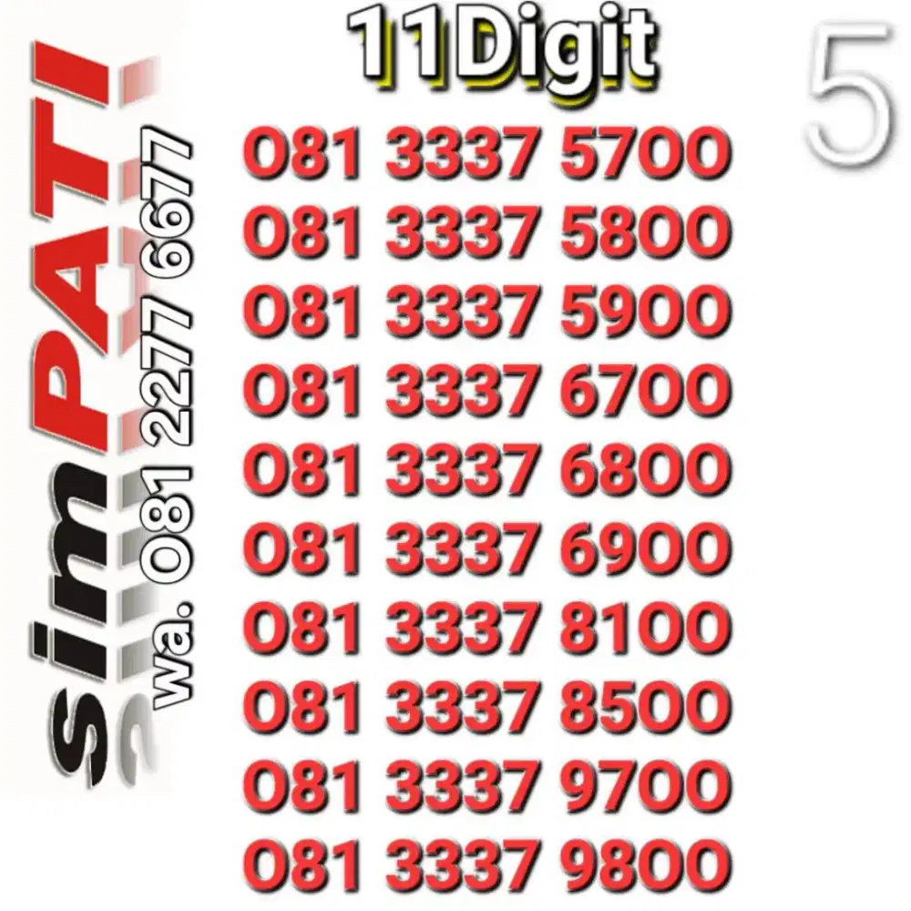 NOMOR SIMPATI 11DIGIT 3337 ratusan
